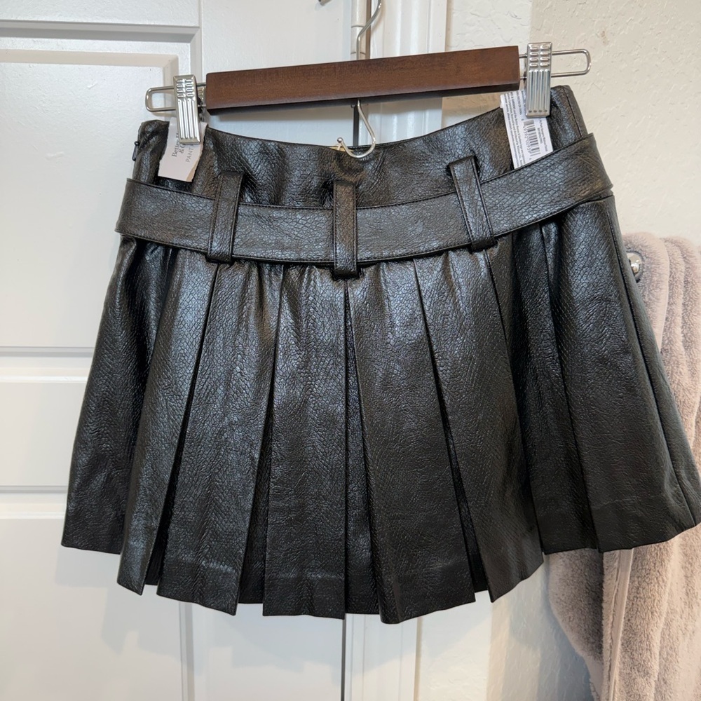 Ramy Brook Black Pleated Faux Leather Mini Skirt with Belted Waist - Picture 4 of 5